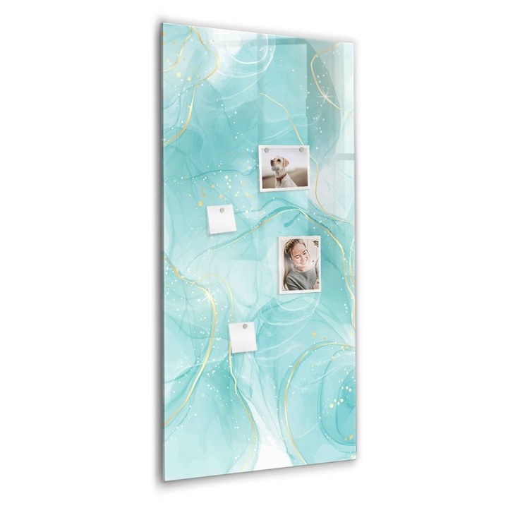 Tabla magnetica, Coloray, Abstractia de marmura, Turcoaz, 60 x 120 cm, Magneti, Marker negru, 010640700080300088858