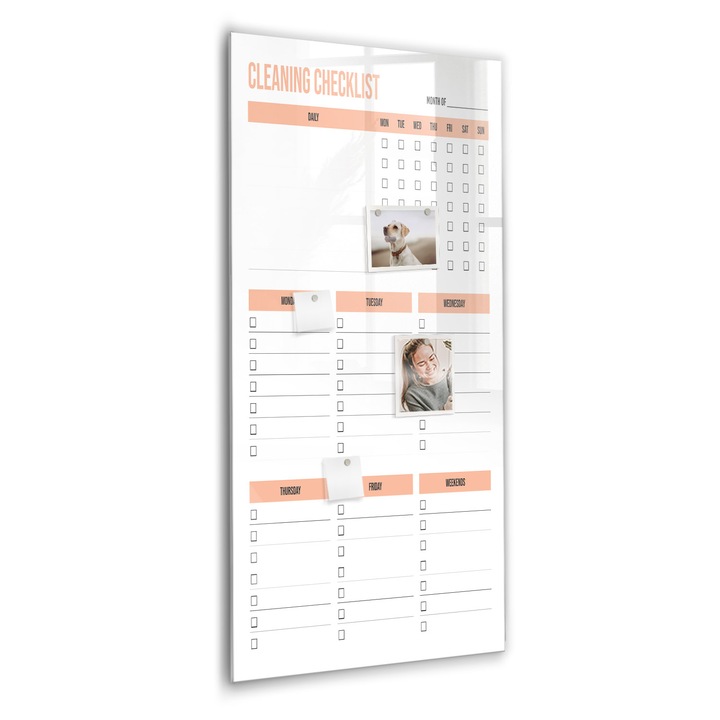 Tabla magnetica, Coloray, Planificator de curatare, Portocaliu, 60 x 120 cm, Magneti, Marker negru, 010640700080300260320