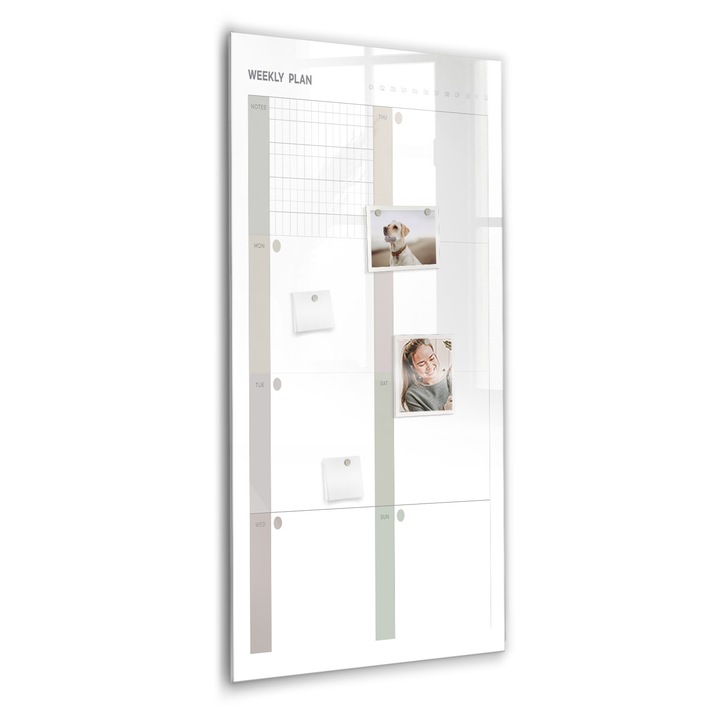 Tabla magnetica, Coloray, Planificator saptamanal, Gri, 60 x 120 cm, Magneti, Marker negru, 010640700080300260317