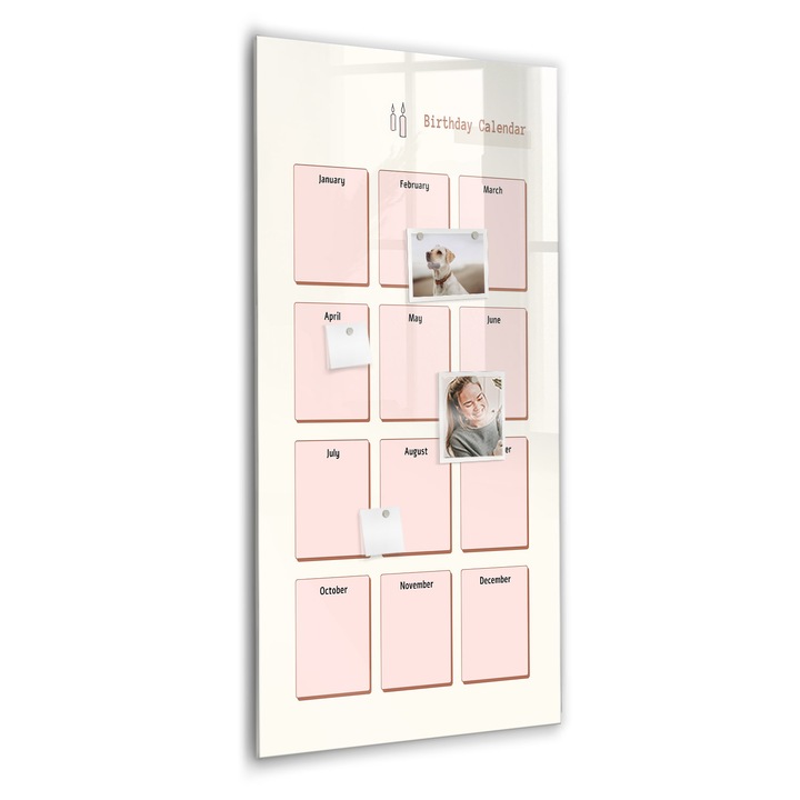 Tabla magnetica, Coloray, Calendar de nastere, Roz, 60 x 120 cm, Magneti, Marker negru, 010640700080300088850