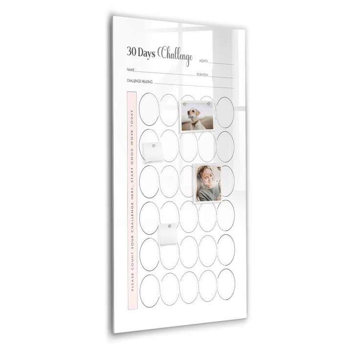 Tabla magnetica, Coloray, Provocare de 30 de zile, Alb, 60 x 120 cm, Magneti, Marker negru, 010640700080300088846