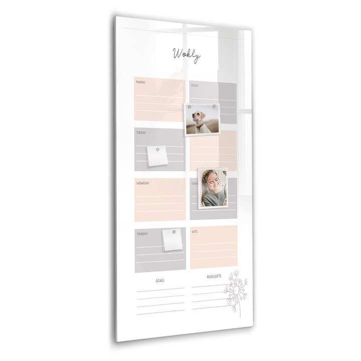 Tabla magnetica, Coloray, Planificator saptamanal, Alb, 60 x 120 cm, Magneti, Marker negru, 010640700080300088807