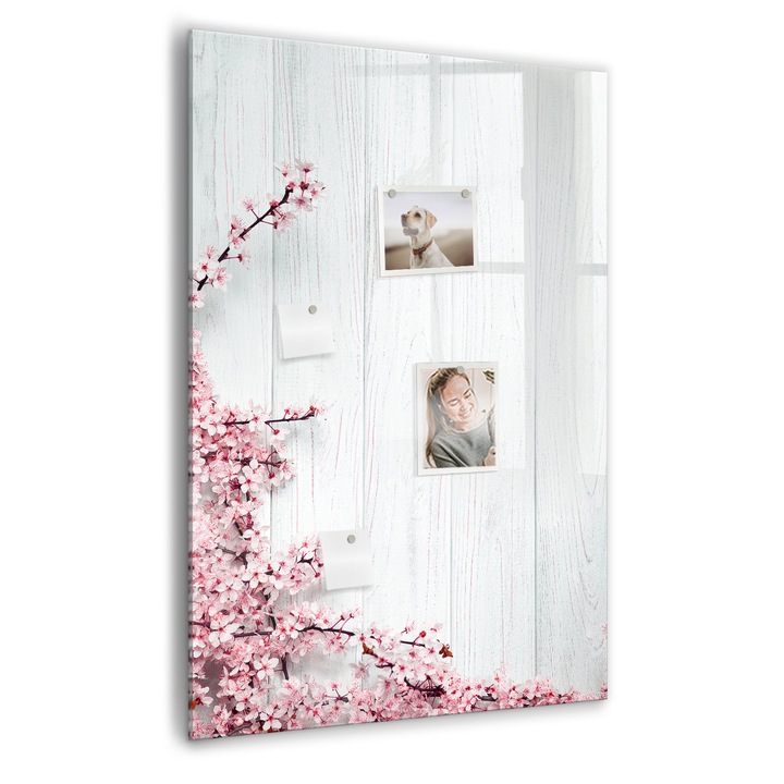 Tabla magnetica, Coloray, Flori pe lemn, Alb, 70 x 100 cm, Magneti, Marker negru, 010640700080300089027