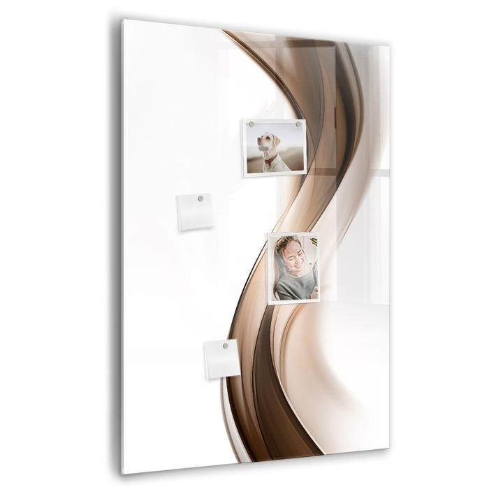 Tabla magnetica, Coloray, Abstractizarea undelor, Maro, 70 x 100 cm, Magneti, Marker negru, 010640700080300089030