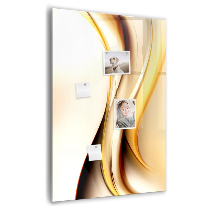 Tabla magnetica, Coloray, Abstractia undelor de aur, Auriu, 70 x 100 cm, Magneti, Marker negru, 010640700080300089019