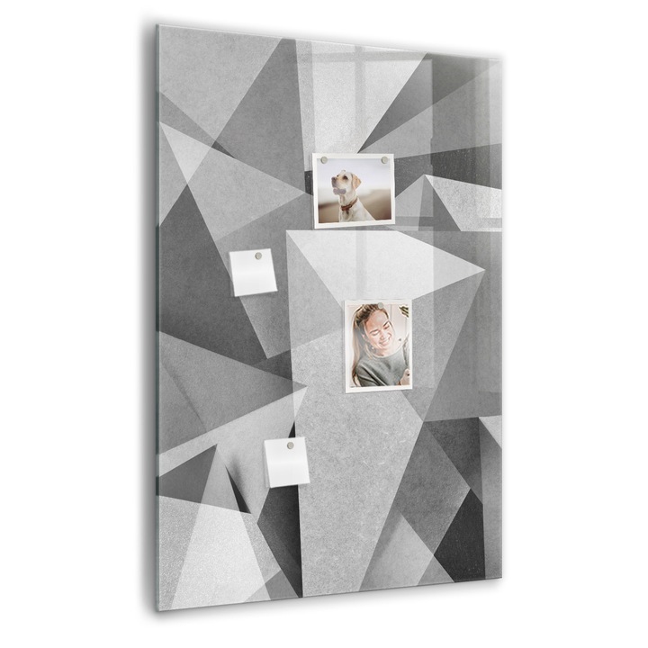 Tabla magnetica, Coloray, Abstractizare geometrica, Gri, 70 x 100 cm, Magneti, Marker negru, 010640700080300089000