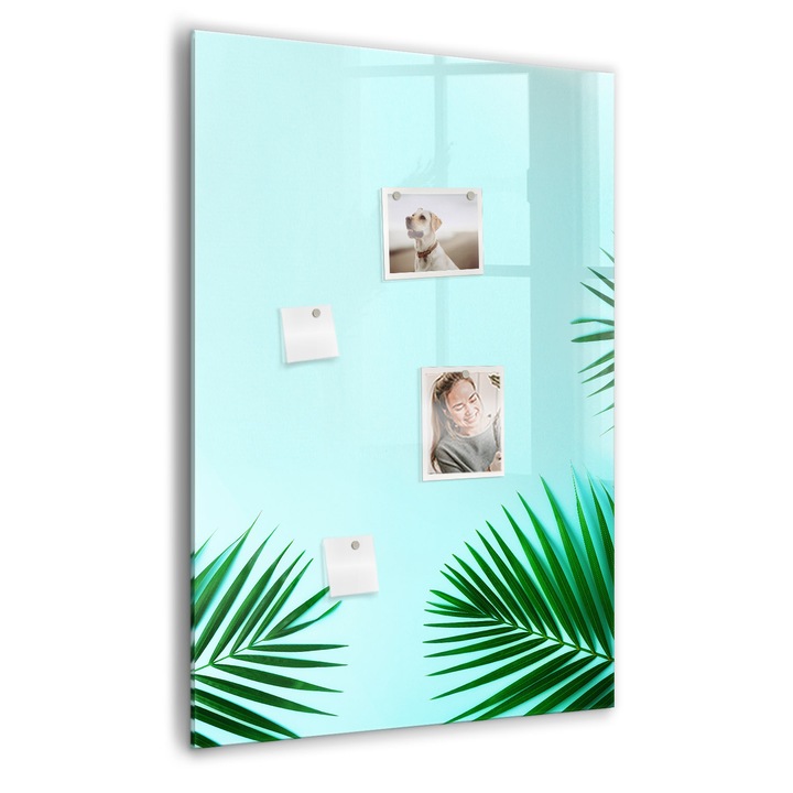 Tabla magnetica, Coloray, Frunze tropicale, Albastru, 70 x 100 cm, Magneti, Marker negru, 010640700080300260283