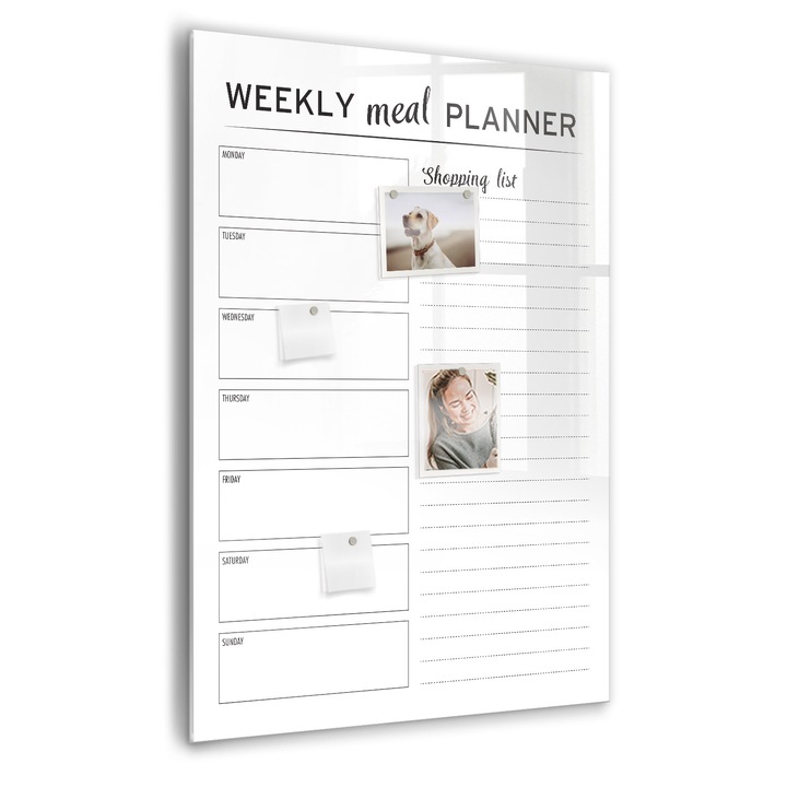 Tabla magnetica, Coloray, Planificator saptamanal de masa, Alb, 70 x 100 cm, Magneti, Marker negru, 010640700080300260288