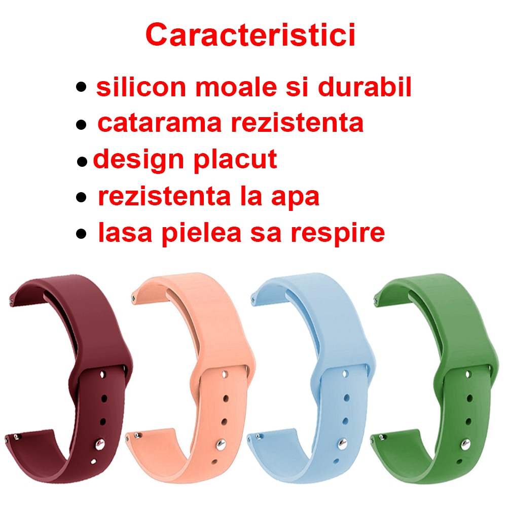 Curea Ceas Pentru Smartwatch Din Silicon 4 Bucati Latime 22mm