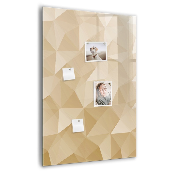 Tabla magnetica, Coloray, Abstractia triunghiurilor, Galben, 70 x 100 cm, Magneti, Marker negru, 010640700080300260296