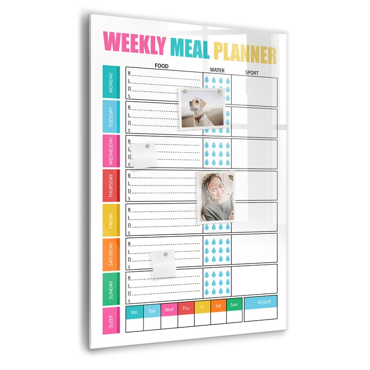 Tabla magnetica, Coloray, Planificator saptamanal de masa, Multicolor, 70 x 100 cm, Magneti, Marker negru, 010640700080300260297