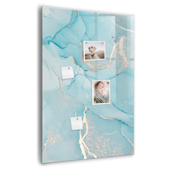 Tabla magnetica, Coloray, Marmura decorativa, Turcoaz, 70 x 100 cm, Magneti, Marker negru, 010640700080300088928