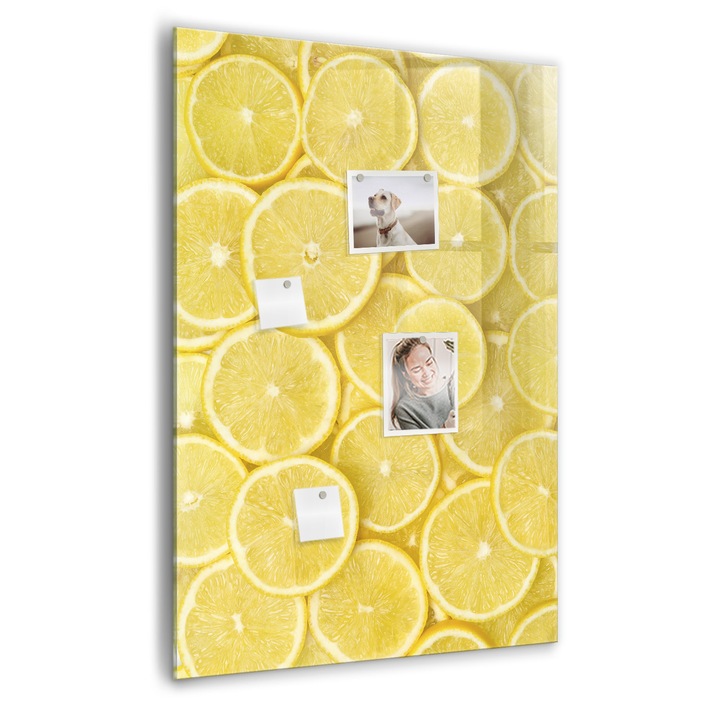 Tabla magnetica, Coloray, Felii de lamaie, Galben, 70 x 100 cm, Magneti, Marker negru, 010640700080300260299