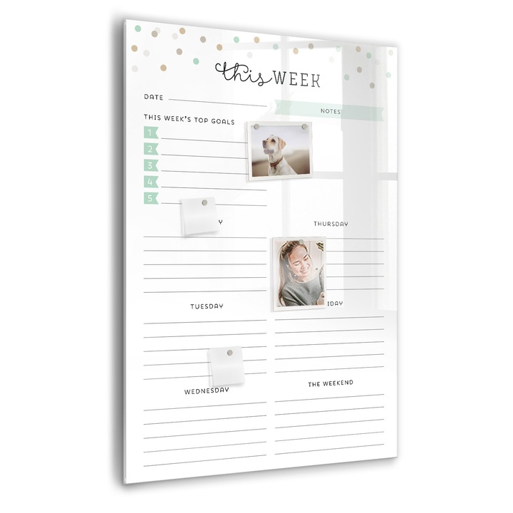 Tabla magnetica, Coloray, Planul saptamanal, Alb, 70 x 100 cm, Magneti, Marker negru, 010640700080300260312