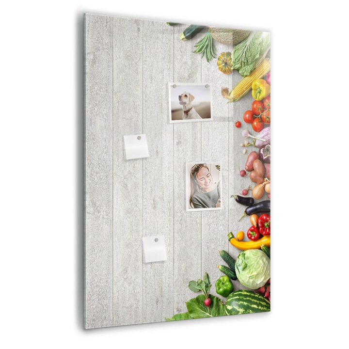 Tabla magnetica, Coloray, Legume pe lemn, Multicolor, 70 x 100 cm, Magneti, Marker negru, 010640700080300260306