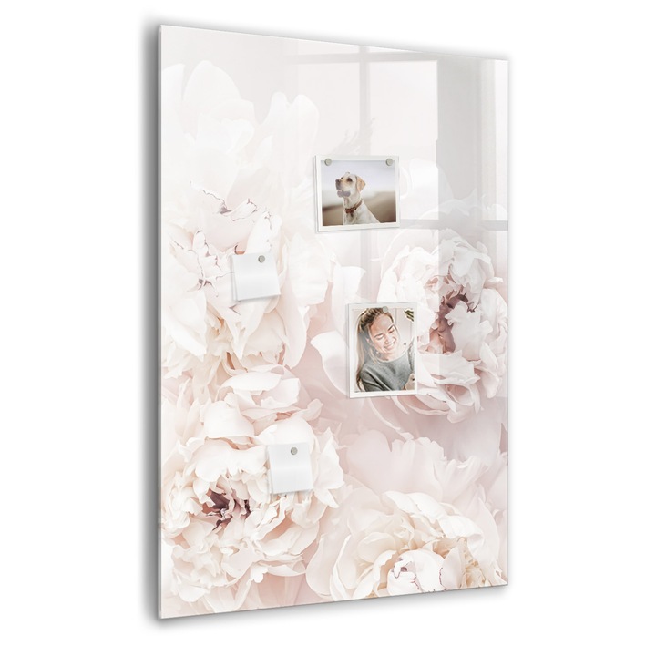 Tabla magnetica, Coloray, Flori de bujor, Roz, 70 x 100 cm, Magneti, Marker negru, 010640700080300088904