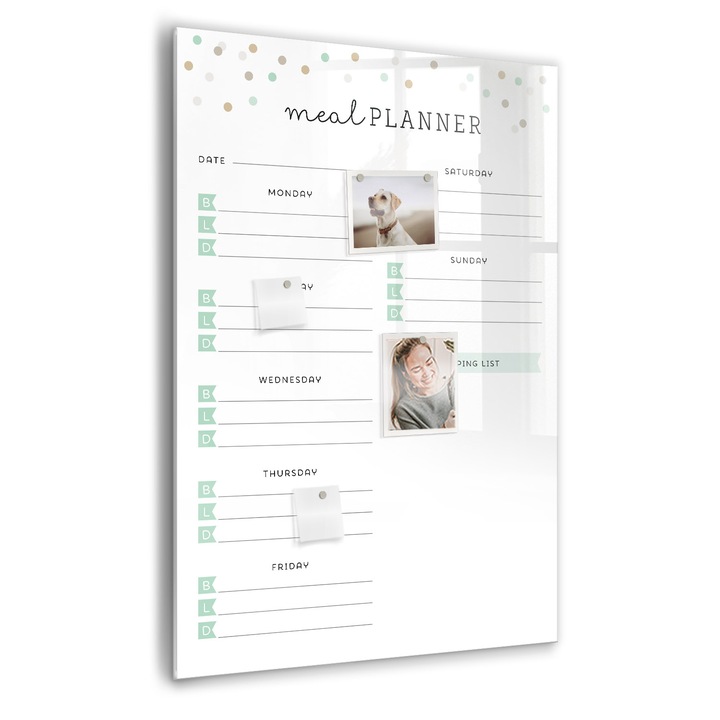 Tabla magnetica, Coloray, Planificator de masa, Alb, 70 x 100 cm, Magneti, Marker negru, 010640700080300260313