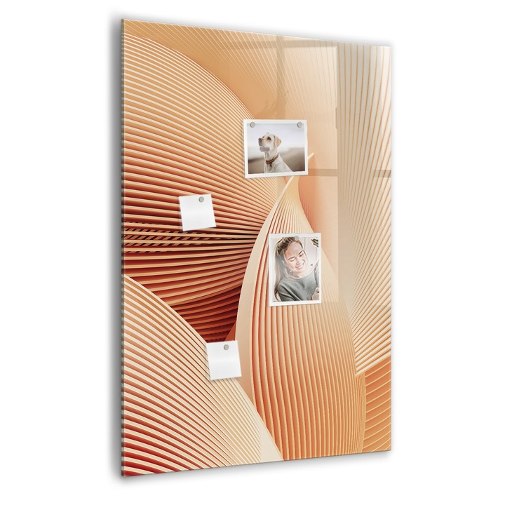 Tabla magnetica, Coloray, Modelul de abstractizare a valurilor, Portocaliu, 70 x 100 cm, Magneti, Marker negru, 010640700080300088394