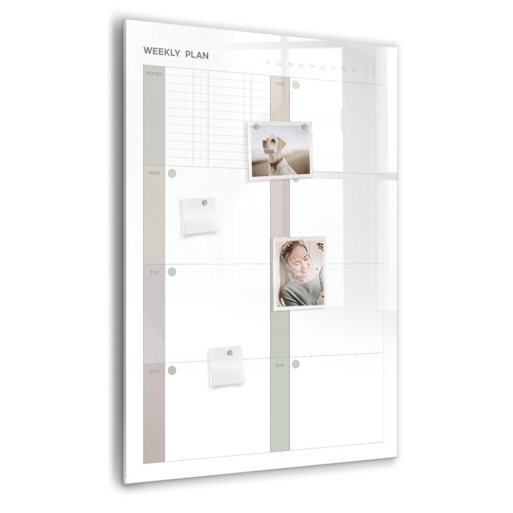 Tabla magnetica, Coloray, Planificator saptamanal, Gri, 70 x 100 cm, Magneti, Marker negru, 010640700080300260317