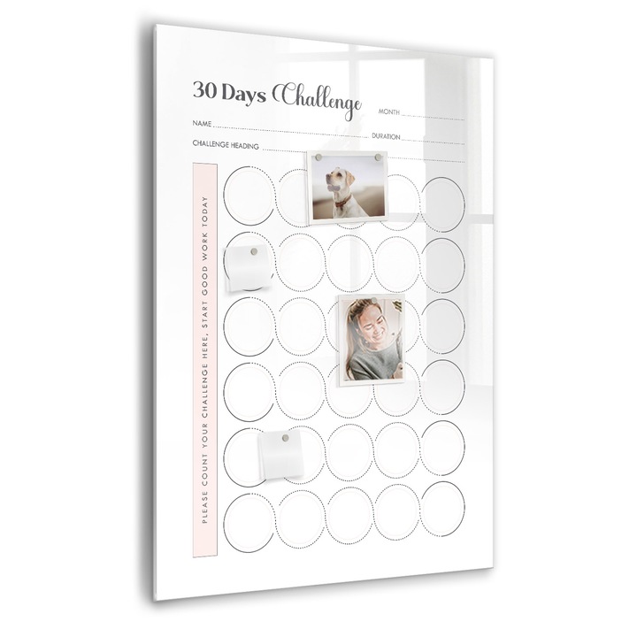 Tabla magnetica, Coloray, Provocare de 30 de zile, Alb, 70 x 100 cm, Magneti, Marker negru, 010640700080300088846