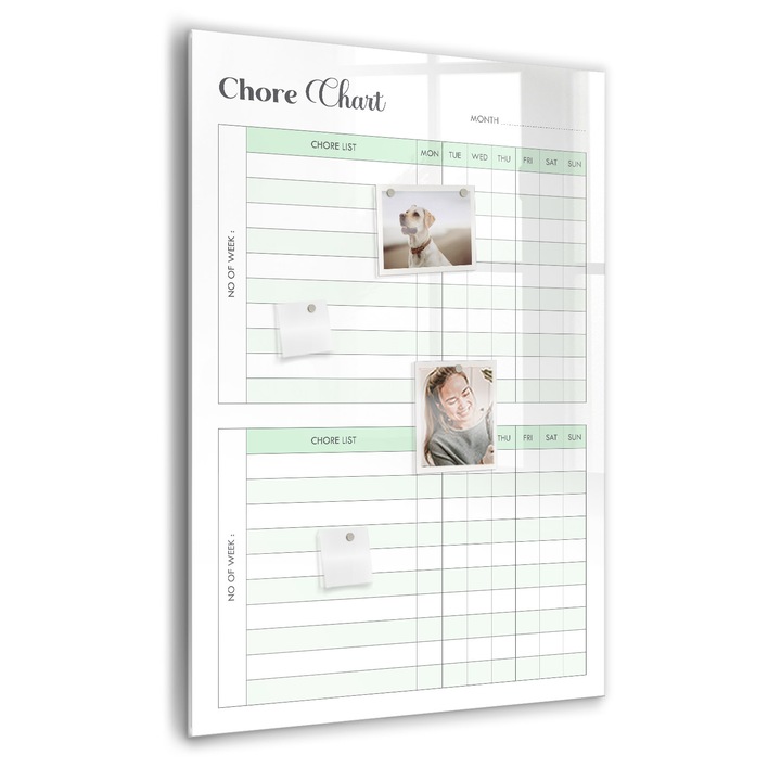 Tabla magnetica, Coloray, Planificator de curatare, Verde, 70 x 100 cm, Magneti, Marker negru, 010640700080300260328