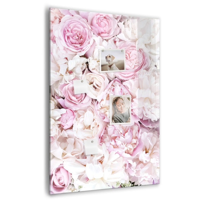 Tabla magnetica, Coloray, Trandafiri de flori, Roz, 70 x 100 cm, Magneti, Marker negru, 010640700080300088854