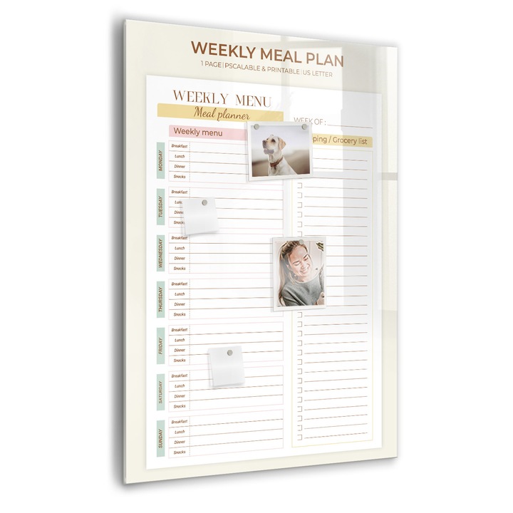 Tabla magnetica, Coloray, Planificator de masa, Galben, 70 x 100 cm, Magneti, Marker negru, 010640700080300260321