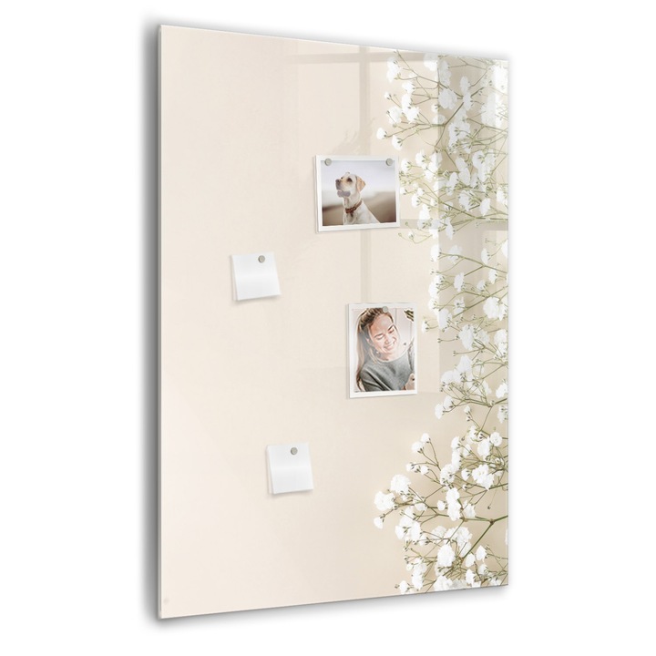 Tabla magnetica, Coloray, Flori delicate, Nuante de bej, 70 x 100 cm, Magneti, Marker negru, 010640700080300088837