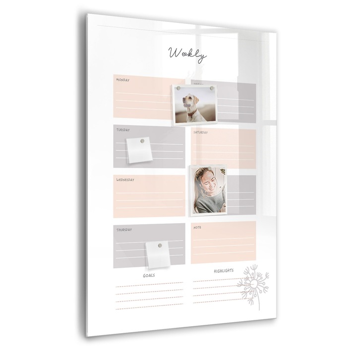 Tabla magnetica, Coloray, Planificator saptamanal, Alb, 70 x 100 cm, Magneti, Marker negru, 010640700080300088807