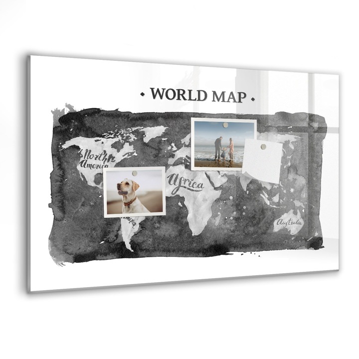 Tabla magnetica, Coloray, Harta mondiala retro, Gri, 60x40 cm, Marker alb, Magneti, 010640700010400088763