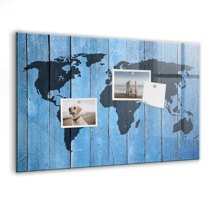 Tabla magnetica, Coloray, Harta lumii, Albastru, 60x40 cm, Marker alb, Magneti, 010640700010400088645