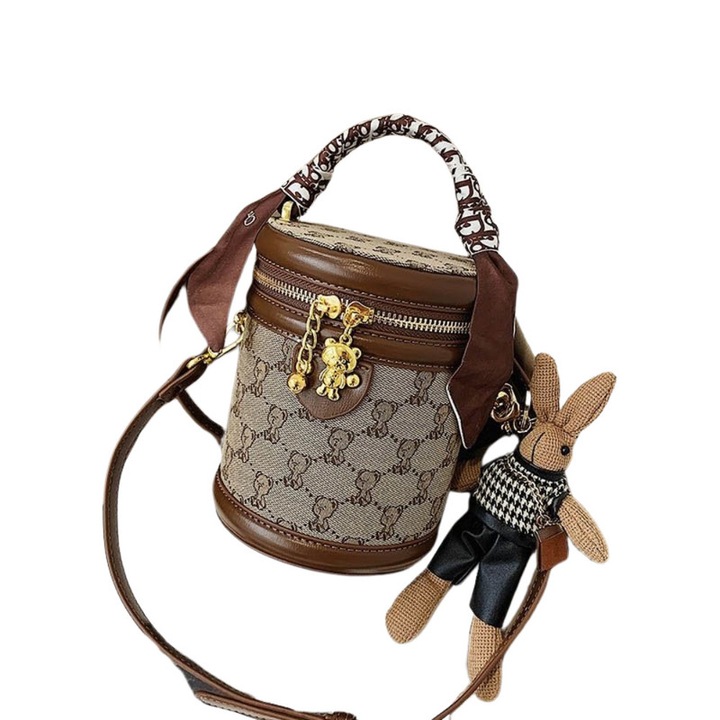 OEM Női táska, Bucket modell, ökológiai bőr, barna, 13*16*13cm