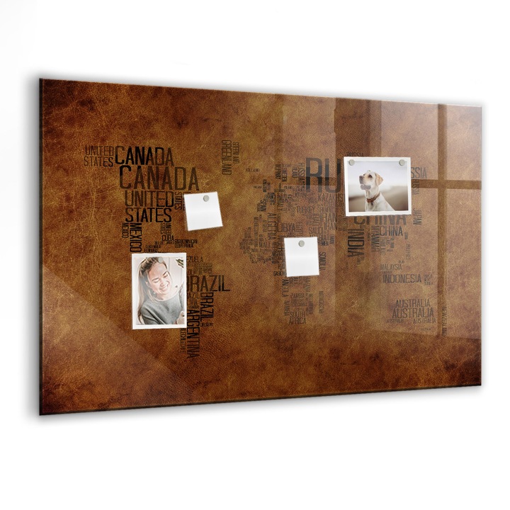 Tabla magnetica, Coloray, Harta cu numele tarilor, Maro, 90x60 cm, Marker alb, Magneti, 010640700060400088757