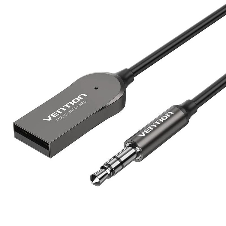Кабел за аудио приемник Vention USB автомобилен Bluetooth5.0, спирален кабел 1,5M, сив