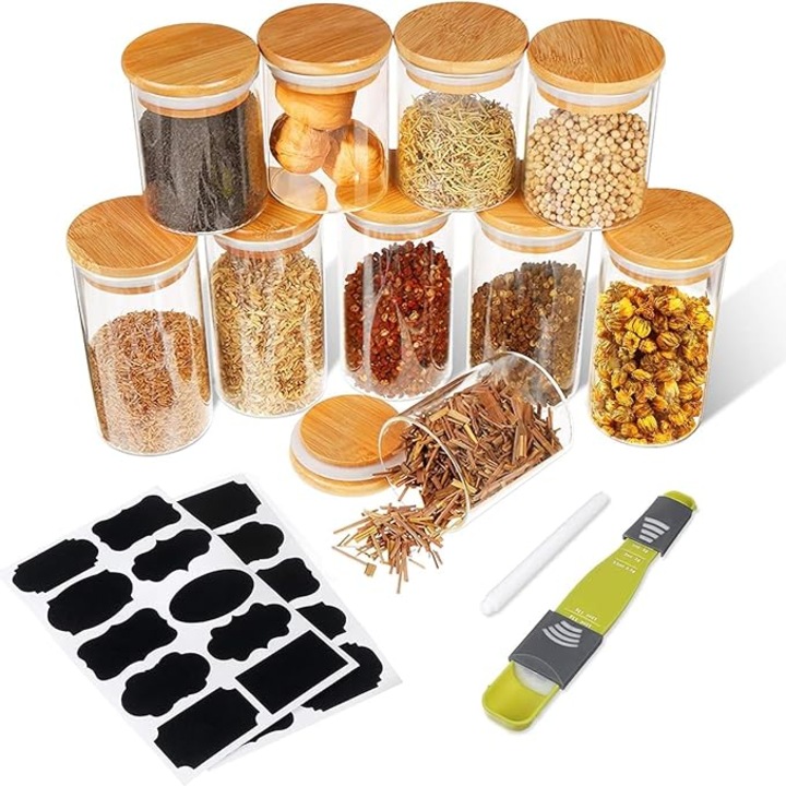 Комплект от 10 буркана за съхранение, стъкло, 230 ml, 350 ml, прозрачни