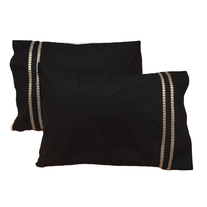Комплект 2 х Калъфки за възглавници 60 см х 80 см, Casa Bucuriei, модел Lux, черни, 100% памук, две лица