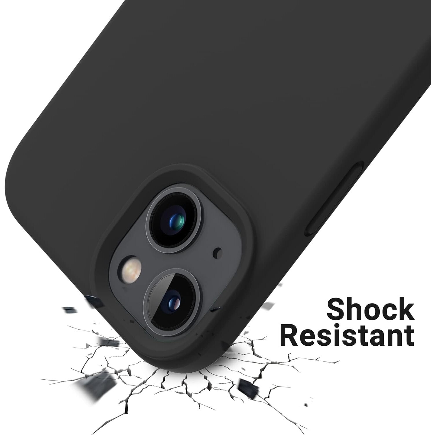 Husa Protectie +QUAL, Compatibila iPhone 14, Silicon, Microfibra in Interior, Ultra Slim, Margini Ridicate pentru Protectia Ecranului si a Camerelor, Negru