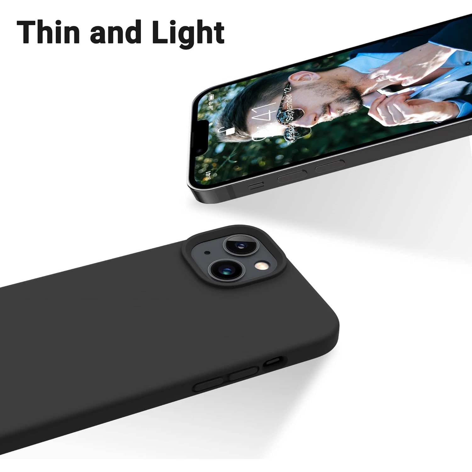 Husa Protectie +QUAL, Compatibila iPhone 14, Silicon, Microfibra in Interior, Ultra Slim, Margini Ridicate pentru Protectia Ecranului si a Camerelor, Negru