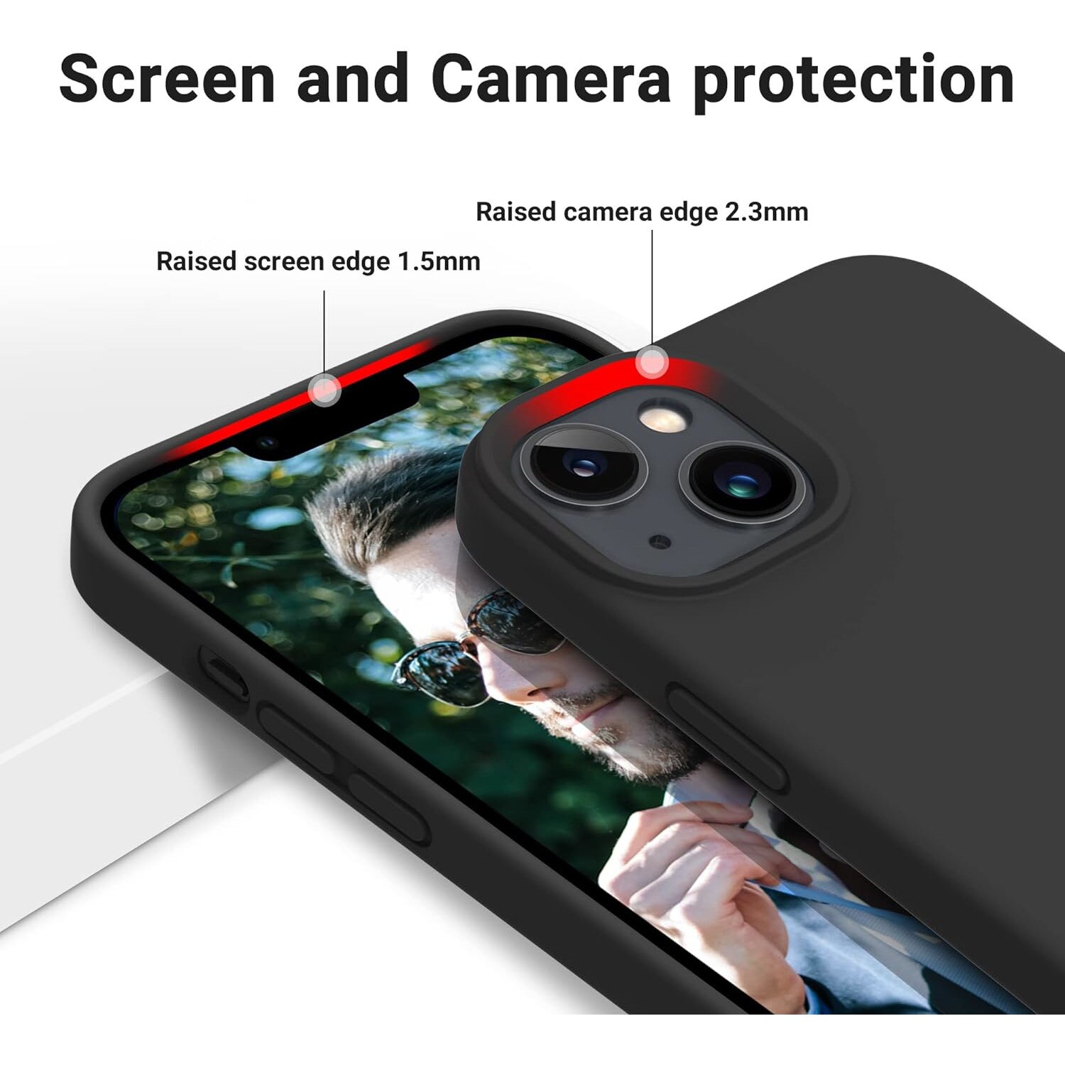 Husa Protectie +QUAL, Compatibila iPhone 14, Silicon, Microfibra in Interior, Ultra Slim, Margini Ridicate pentru Protectia Ecranului si a Camerelor, Negru