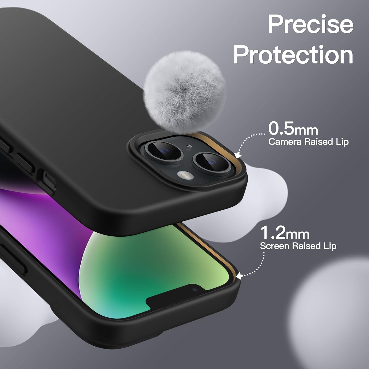 Husa Protectie +QUAL, Compatibila iPhone 14, Silicon, Microfibra in Interior, Ultra Slim, Margini Ridicate pentru Protectia Ecranului si a Camerelor, Negru
