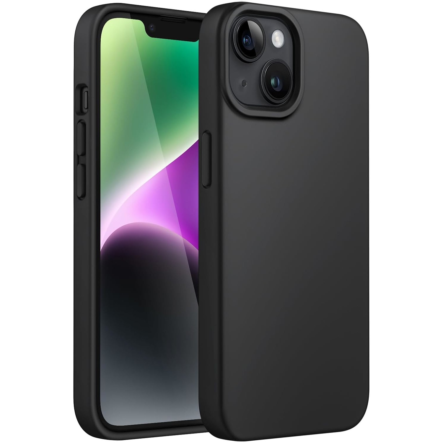 Husa Protectie +QUAL, Compatibila iPhone 14, Silicon, Microfibra in Interior, Ultra Slim, Margini Ridicate pentru Protectia Ecranului si a Camerelor, Negru