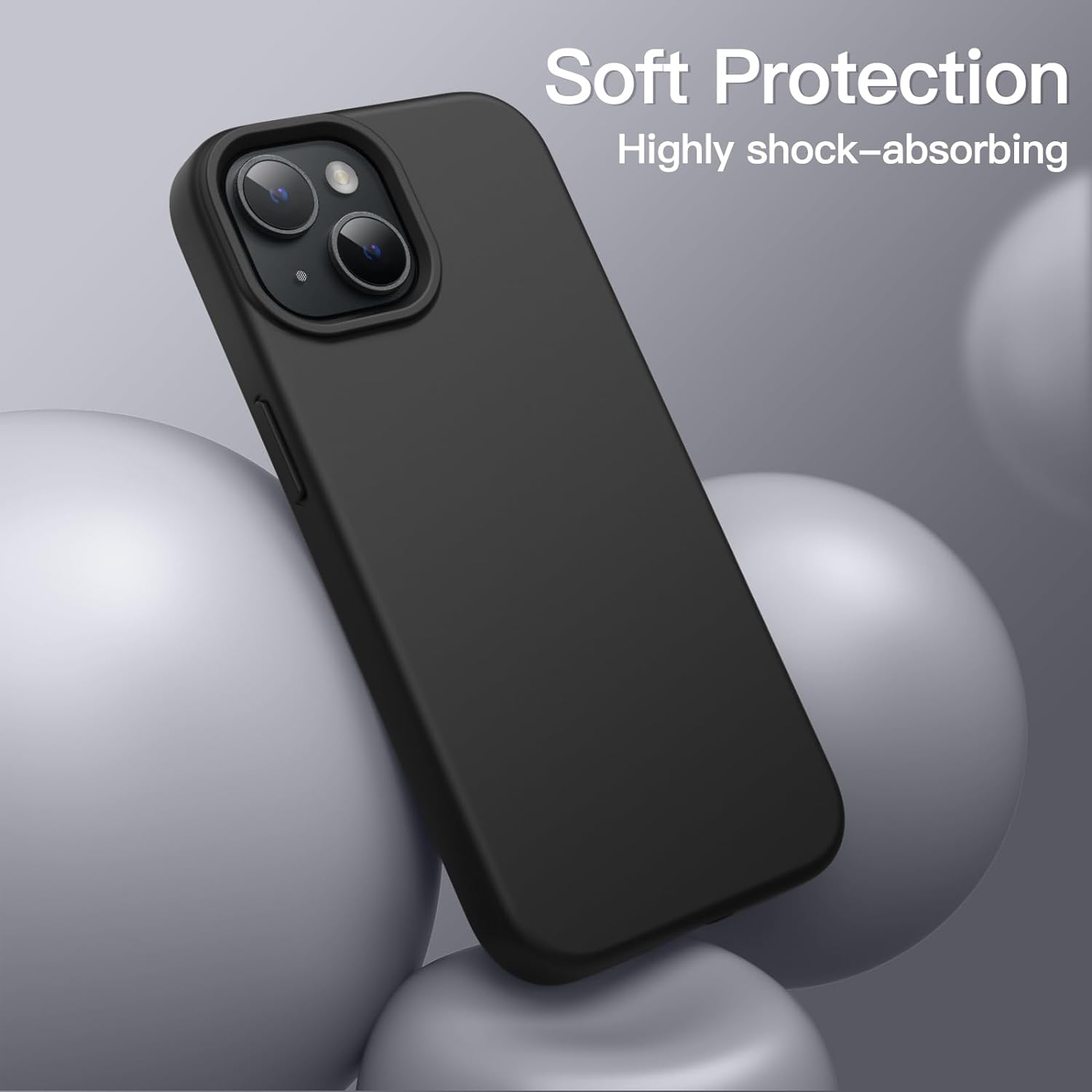 Husa Protectie +QUAL, Compatibila iPhone 14, Silicon, Microfibra in Interior, Ultra Slim, Margini Ridicate pentru Protectia Ecranului si a Camerelor, Negru