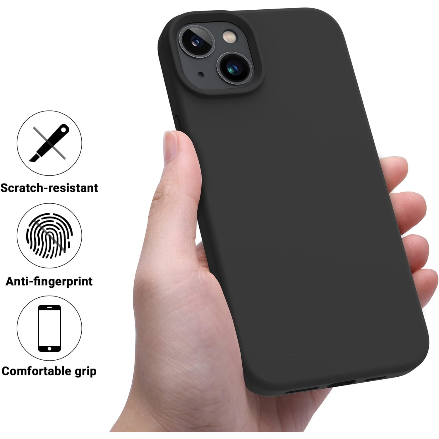 Husa Protectie +QUAL, Compatibila iPhone 14, Silicon, Microfibra in Interior, Ultra Slim, Margini Ridicate pentru Protectia Ecranului si a Camerelor, Negru