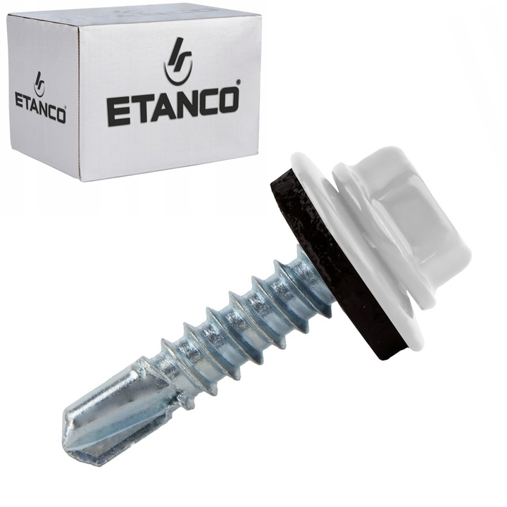 Set 250 Suruburi autoforante pentru metal 5mm, 5, 5x25 mm, RAL 9010, cu saiba, Etanco, GT5 Z14