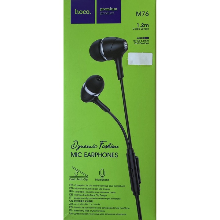 Casti audio, Hoco, Jack 3.5 mm, Cu microfon, Negru