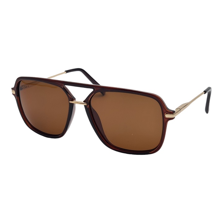 Ochelari de soare Polarizati, dreptunghiulari, unisex, PS8132C2, maro/auriu