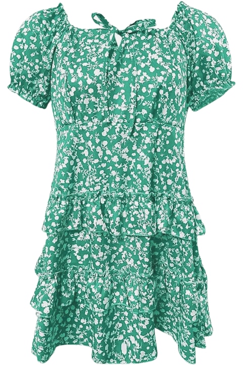 Rochie de vara pentru femei si domnisoare, scurta, talie elastica, fermoar lateral, maneca scurta, snur, culoare verde cu imprimeu floral, poliester, material subtire si vaporos, ideala pentru plaja, concedii, plimbari relaxante, marimea S