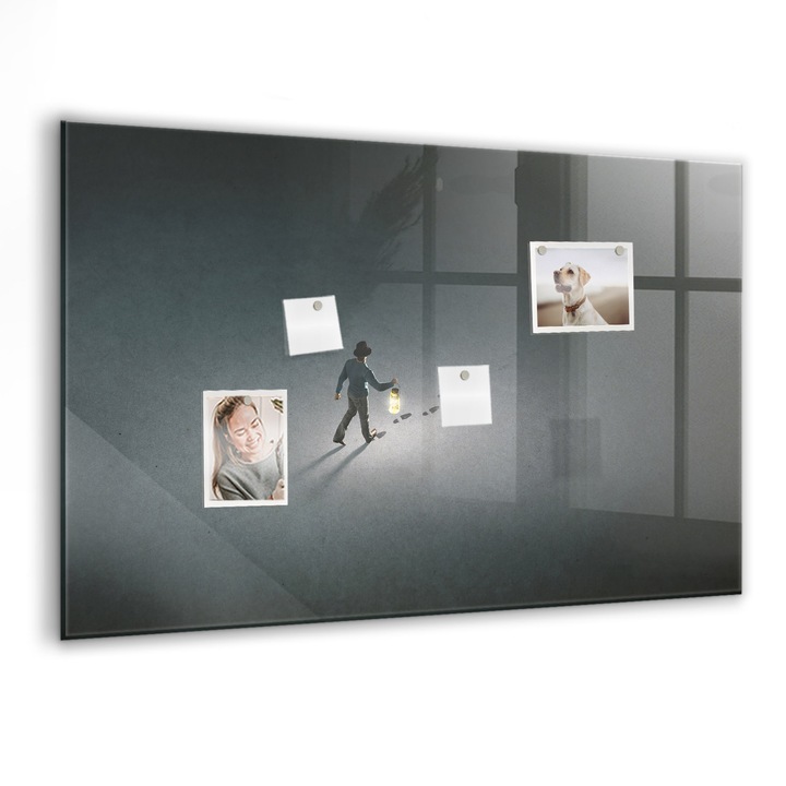 Tabla magnetica, Coloray, Un ratacitor in intuneric, Gri, 90x60 cm, Marker alb, Magneti, 010640700060400088492