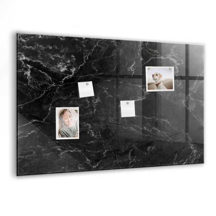 Tabla magnetica, Coloray, Marmura neagra, Negru, 90x60 cm, Marker alb, Magneti, 010640700060400027690