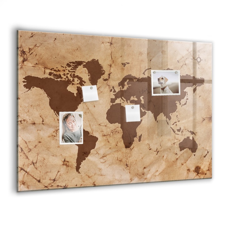 Tabla magnetica, Coloray, Harta lumii vintage, Maro, 100x70 cm, Marker alb, Magneti, 010640700030400088351